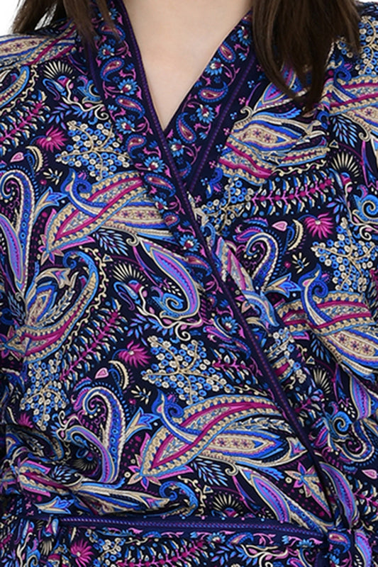 Silk Blend Kimono Robe: Floral Print Long Dressing Gown