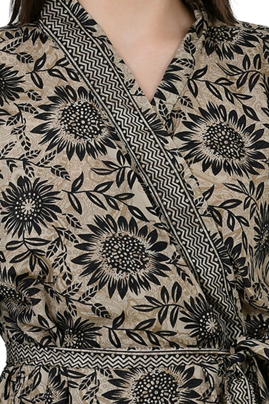 Floral Silk Blend Kimono Robe: Hand-Stitched Sari Fabric