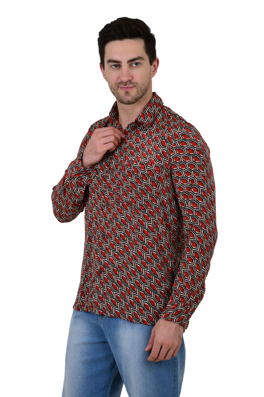 Men Beach Hawaiian Shirt, Mens Festival Rave Outfit, Silk Blend Relaxed Loose Fit Shirt, Cool Dad Father Lover Gift Red