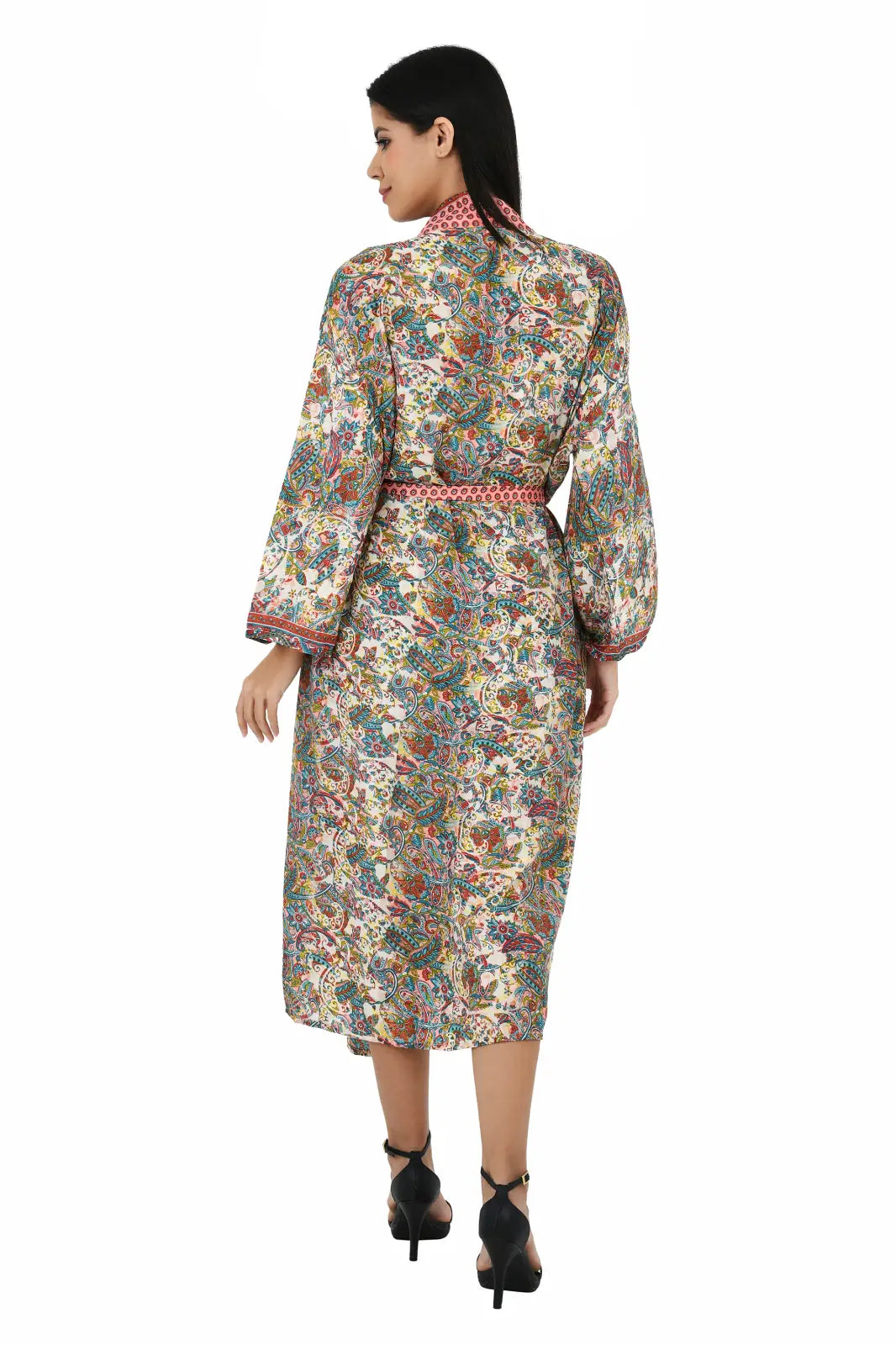 Silk Sari Women Kimono Cami Set | One Size Ivory Pink Blue House Robe