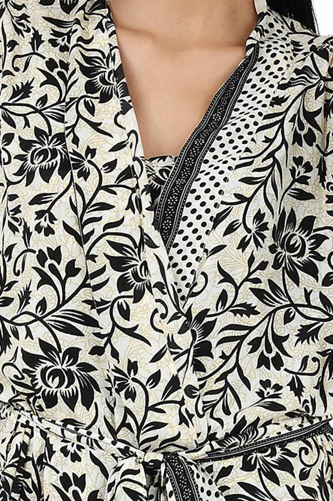 Silk Sari Women Kimono Cami Set | One Size Pastel Ivory Black Floral Relax Wear Camisole