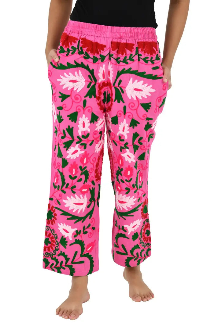 Women's Suzani embroidered Harem Pants in floral with pockets