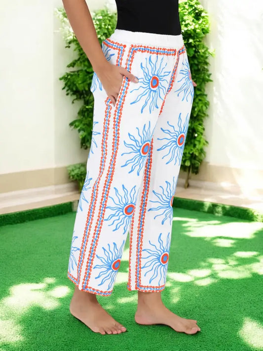 Boho Harem Pants Gift for Her – Handmade Embroidered Suzani Festival Pants, Boho Hippie Lounge Pajamas with Pockets, Unique Floral Yoga Pant