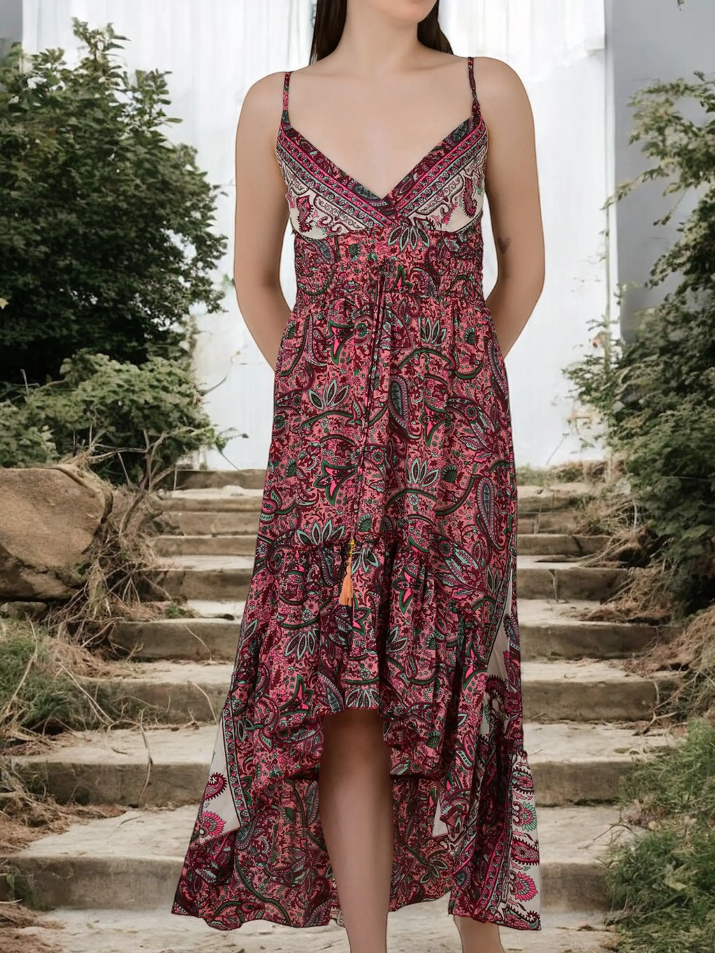 Women's Silk Maxi Dress in floral