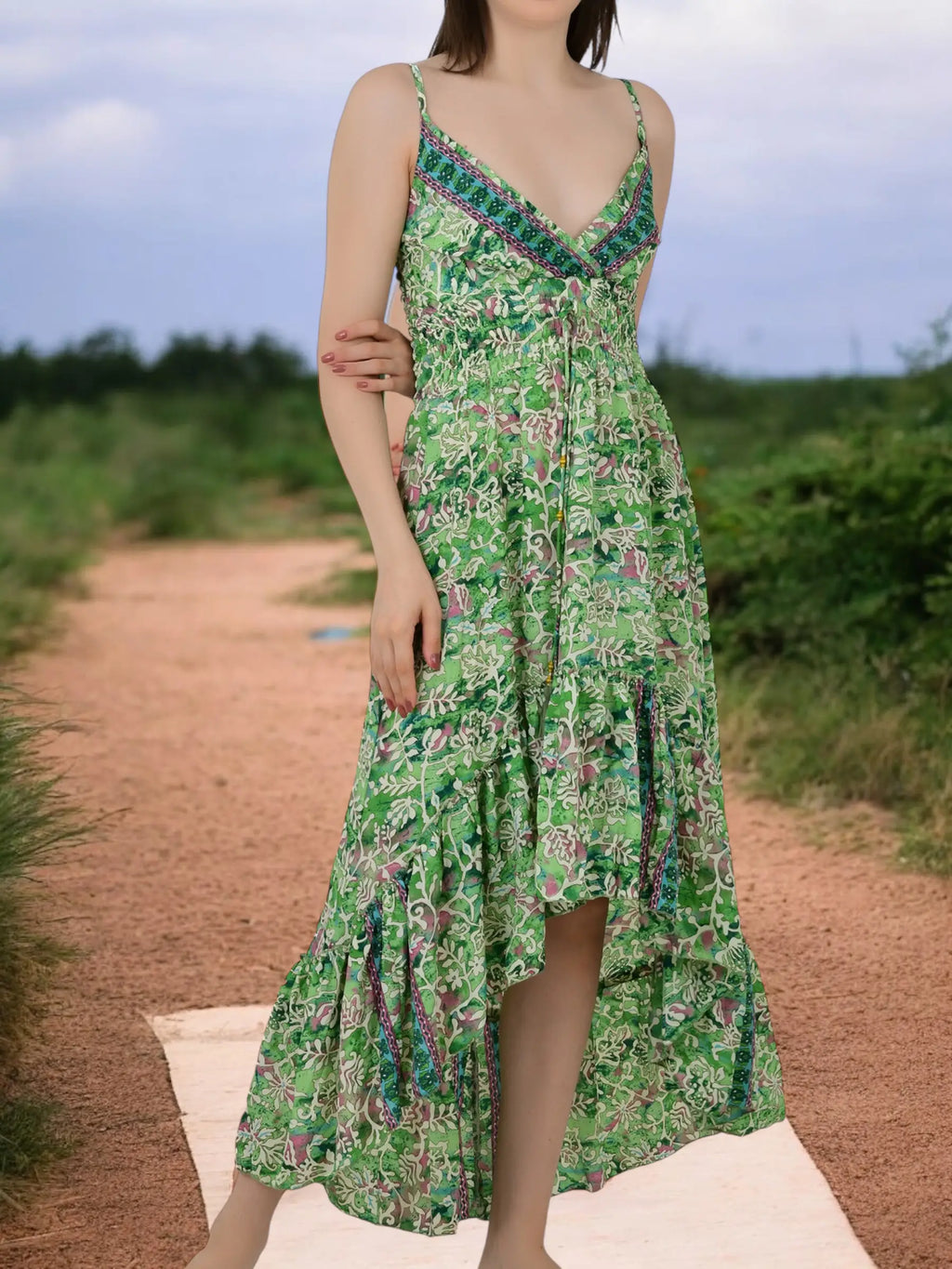 Women's Silk Maxi Dress in floral