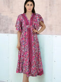 A Line Silk Blend Dress, V Neck Short Sleeve Wedding Guest Dress , Graceful Long Silky Midi Dress, Evening Cocktail Pink Dress, Gift for Her