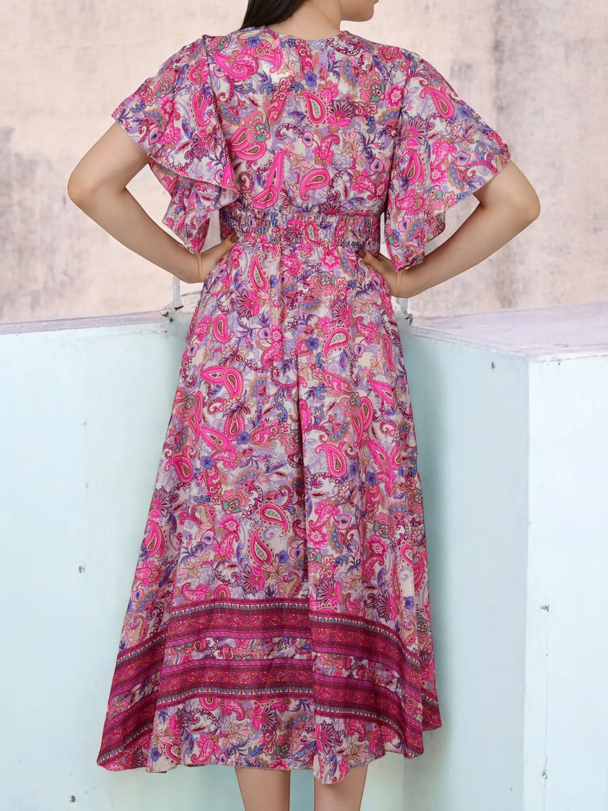 A Line Silk Blend Dress, V Neck Short Sleeve Wedding Guest Dress , Graceful Long Silky Midi Dress, Evening Cocktail Pink Dress, Gift for Her