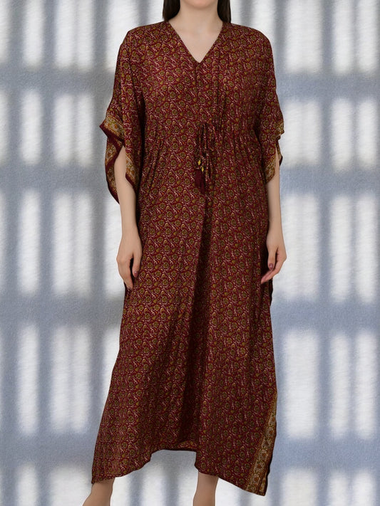 Women Long Silk Kaftan | Floral Caftan #1622