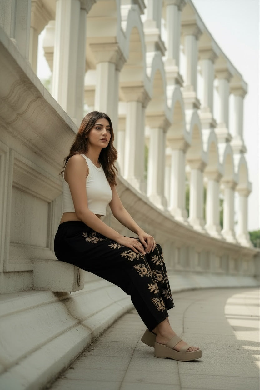 Women's Suzani embroidered Cotton Pajama Pants in floral