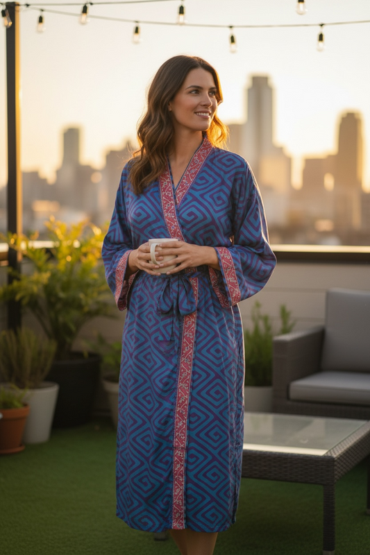 Recycle Silk Sari Women Kimono | Boho Chic Robe House, Beach Cover Up Vintage Bridesmaid Lounge Dressing Gown l Resort Wear Gypsy Nightwear