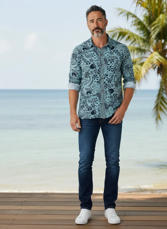 Silk Blend Men's Shirt | Limited Edition Custom Fit Long Sleeve Button Up Collar Shirt | Stylish Dress Shirt, Beach Overshirt, Gift for Him