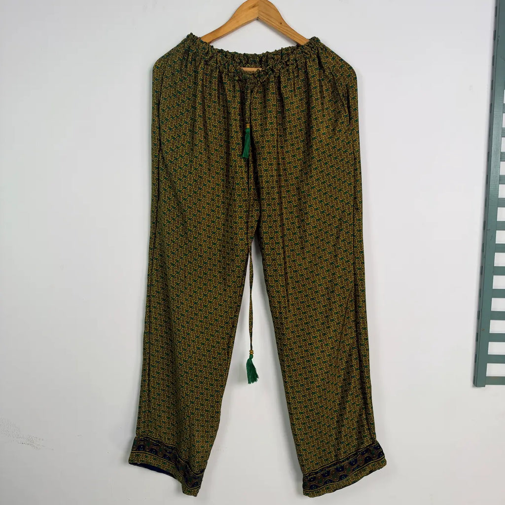 Recycled Silk Sari Pajama Set, Soft Handmade Nightwear, Valentine Gift for Her, Button Down Top, Drawstring Pants, Luxury Lounge Gift