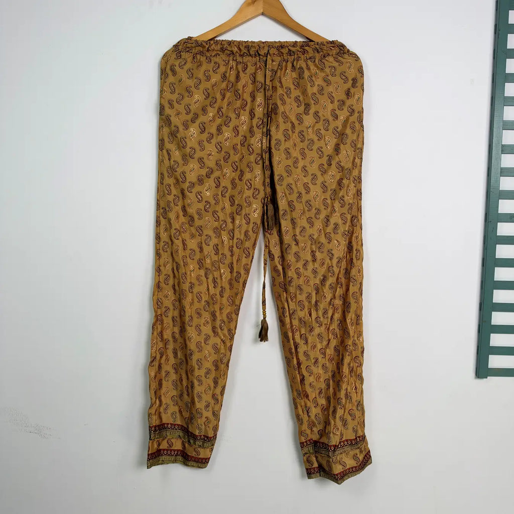 Recycled Sari Silk Blend Nightsuit, Short Sleeve Pajama Set with Side Pockets, Handmade Boho Sleepwear, Relaxed Fit, Gift for Her