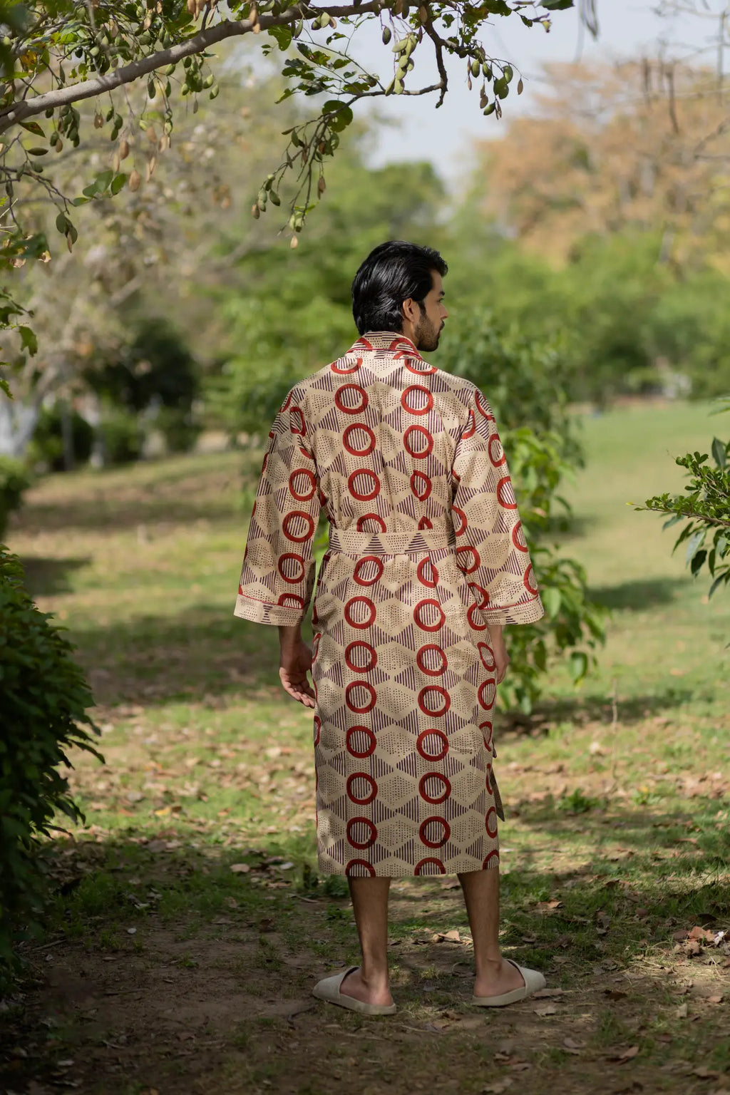 Unisex Cotton Kimono Robe in geometric