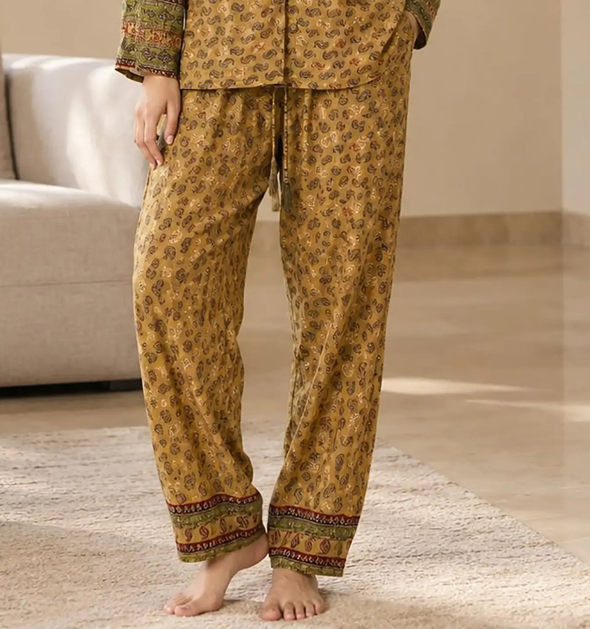 Recycled Sari Silk Blend Nightsuit, Short Sleeve Pajama Set with Side Pockets, Handmade Boho Sleepwear, Relaxed Fit, Gift for Her