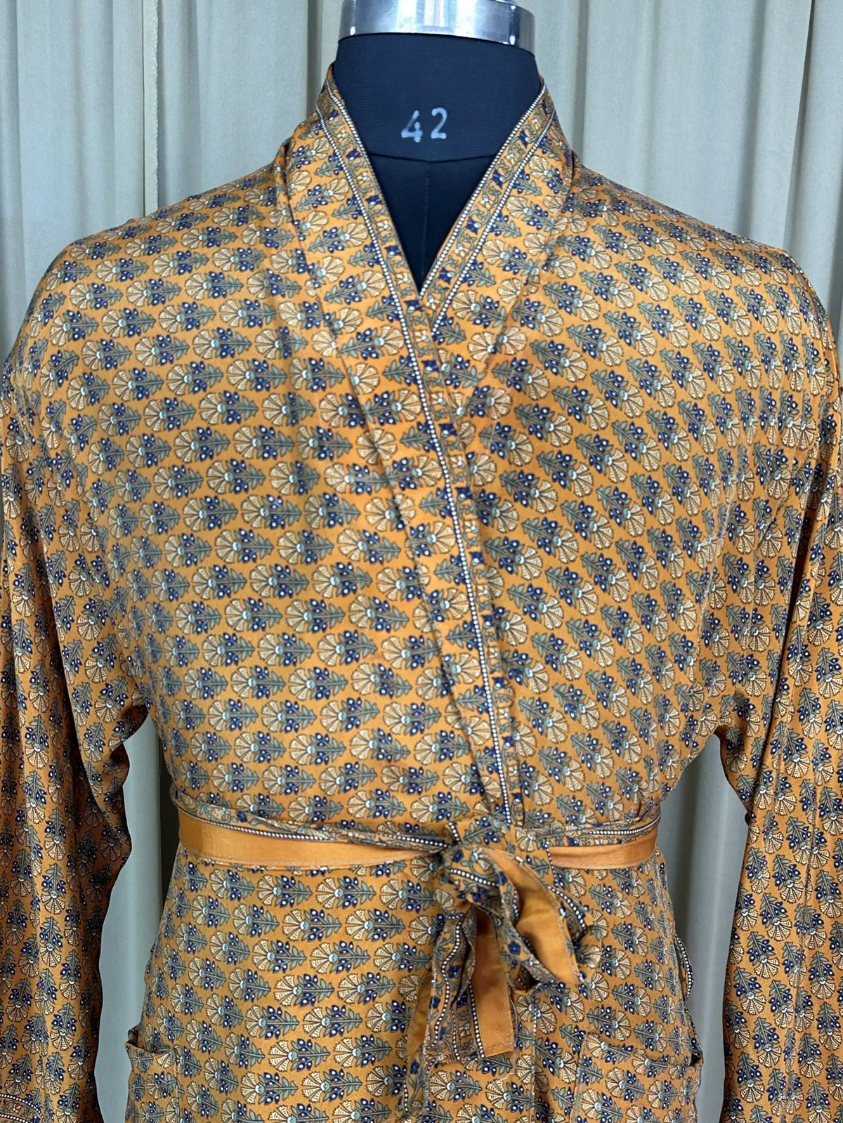 Silky Soft Menâ€™s Kimono Robe | Masculine Elegant Classic Sustainable Vintage House Robe gift, Timeless Comfy Lounge Beach Wear Yellow Floral