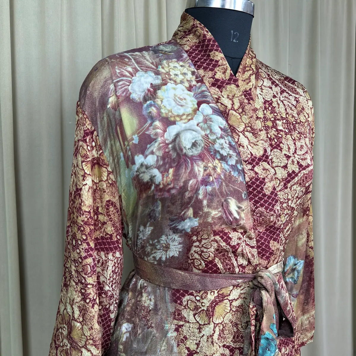 Vintage Silk Sari Boho Kimono | Luxury Loungewear House Robe Flowy Gown, Regal Floral Romance Duster Beach CoverUp, Bridesmaid Dressing Gown