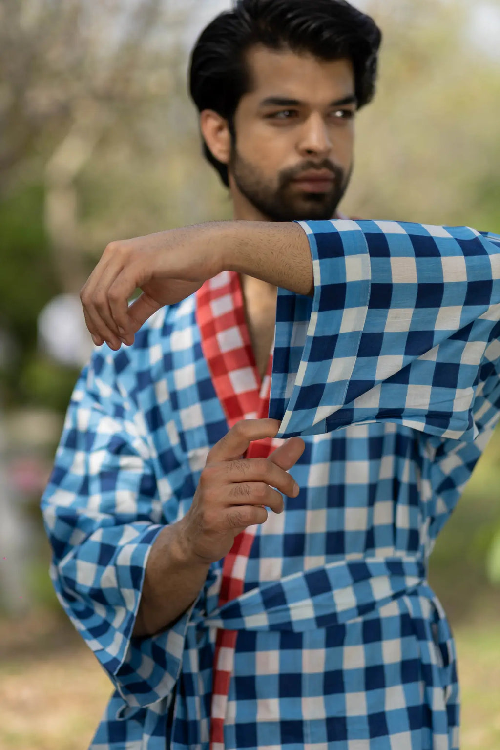 Men's Cotton Kimono Robe in geometric