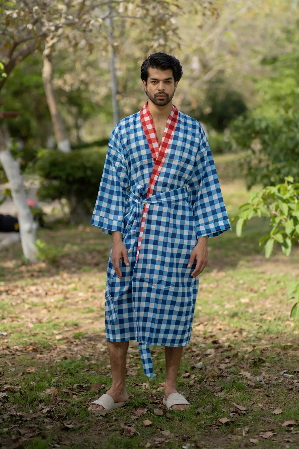 Men's Cotton Kimono Robe in geometric