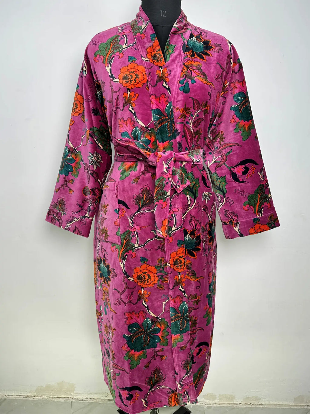 Womens Velvet Kimono Robe | Reversible with Lining Bridal Dressing Gown, Spa Gift for Her & Smoking Jacket for Her | Womens Boho Clothing