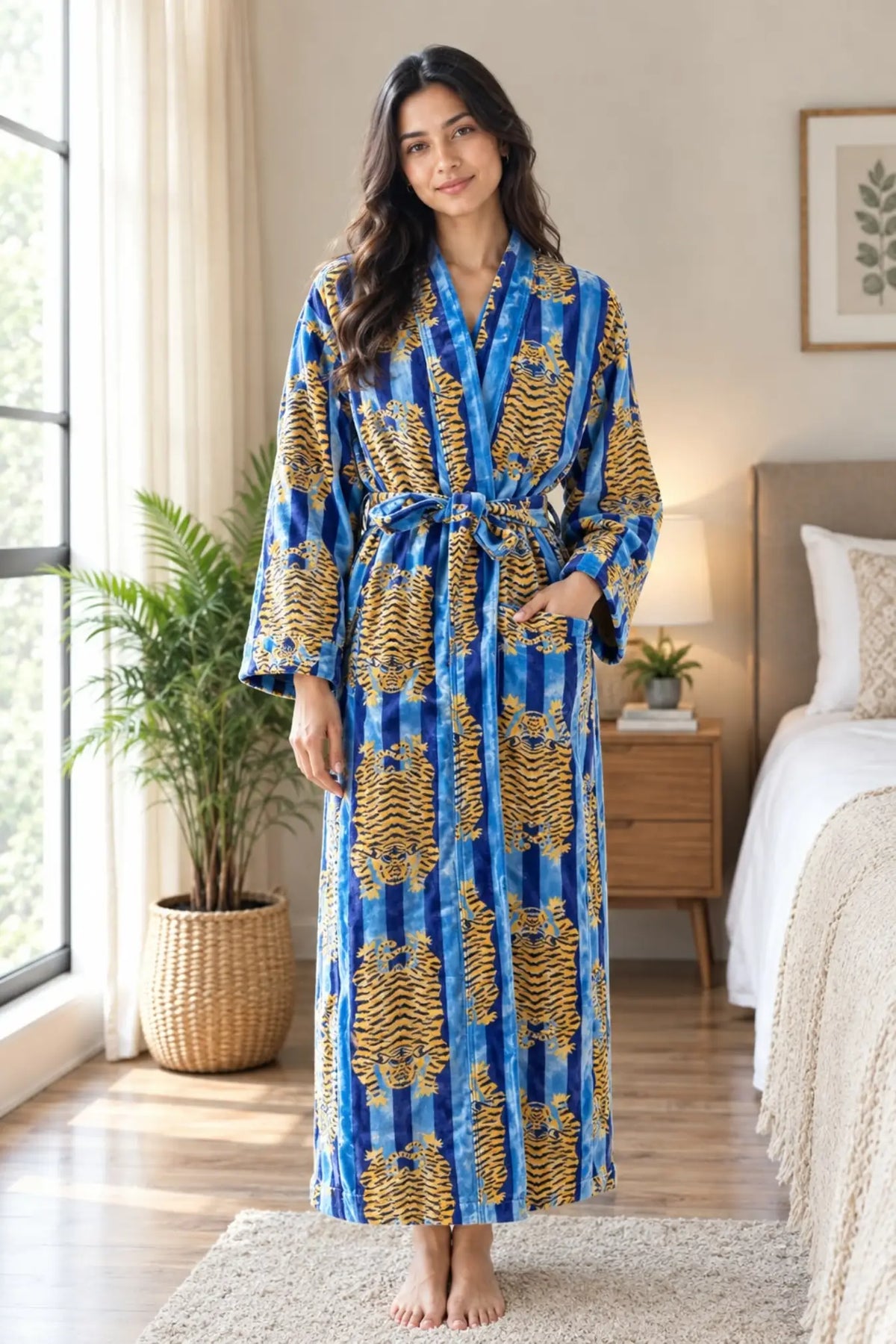 Velvet Women Kimono Robe | Boho Dressing Gown Reversible With Lining | Womens Clothing Bridal Robe Spa Gift For Her, Smoking Jacket For Her
