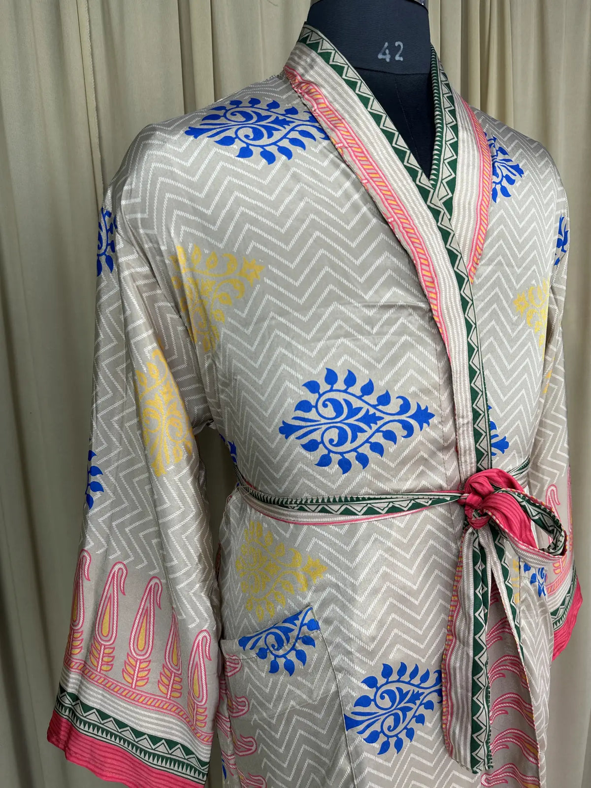 Silky Soft Menâ€™s Kimono Robe | Masculine Elegant Classic Sustainable Vintage House Robe gift, Timeless Comfy Lounge Beach Wear Beige Floral