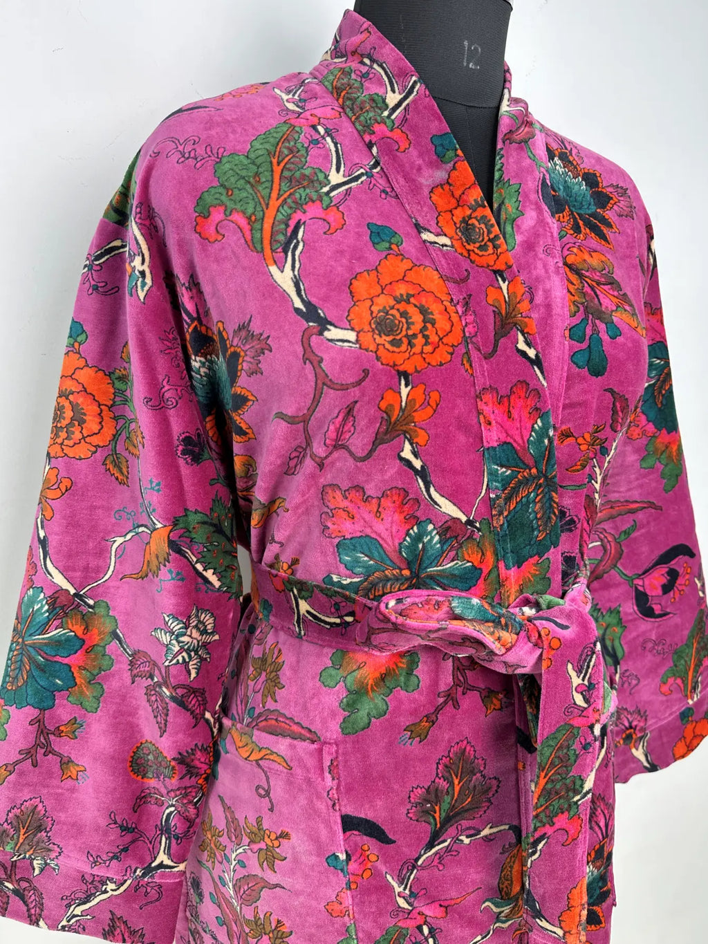 Womens Velvet Kimono Robe | Reversible with Lining Bridal Dressing Gown, Spa Gift for Her & Smoking Jacket for Her | Womens Boho Clothing