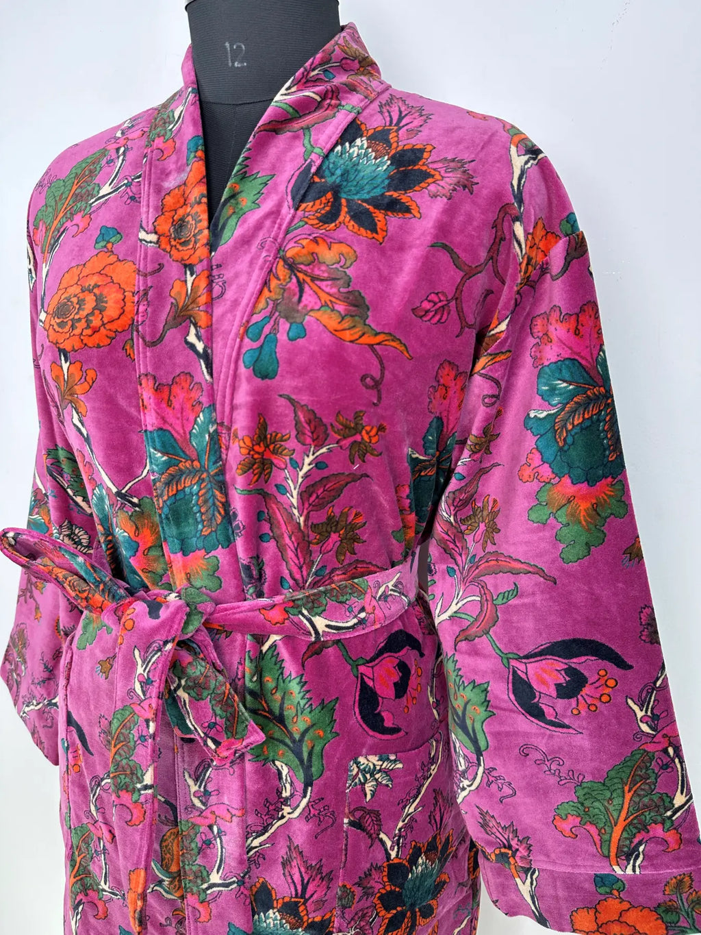 Womens Velvet Kimono Robe | Reversible with Lining Bridal Dressing Gown, Spa Gift for Her & Smoking Jacket for Her | Womens Boho Clothing