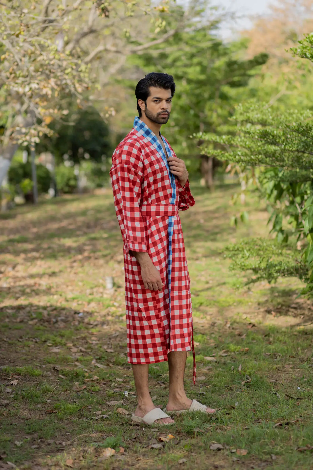 Men's Cotton Kimono Robe in geometric