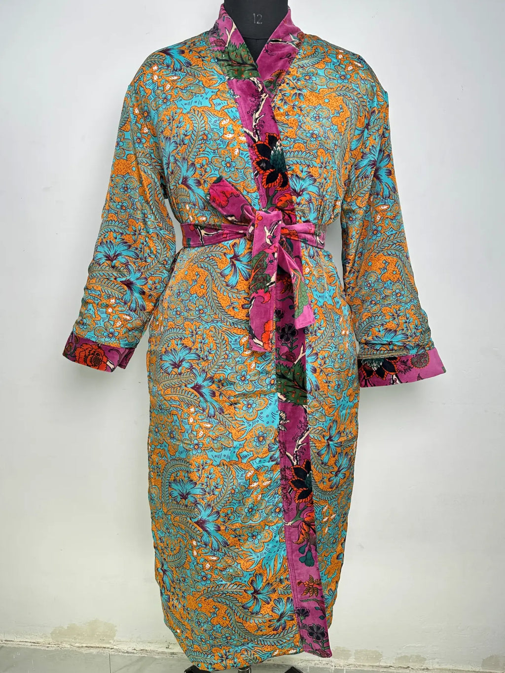 Womens Velvet Kimono Robe | Reversible with Lining Bridal Dressing Gown, Spa Gift for Her & Smoking Jacket for Her | Womens Boho Clothing