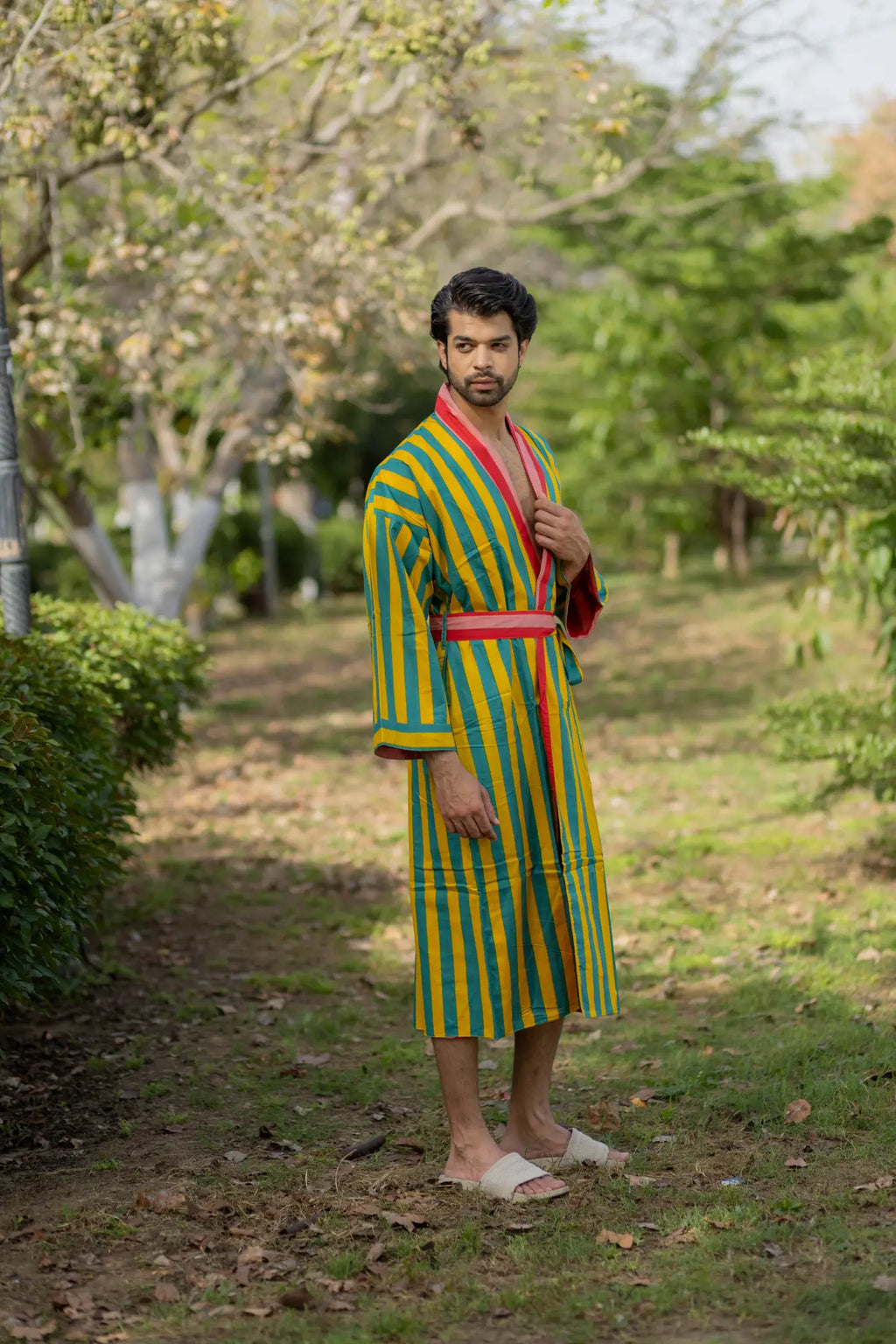 Unisex reversible Cotton Kimono Robe in geometric