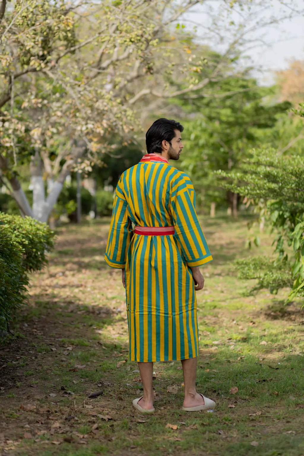 Unisex reversible Cotton Kimono Robe in geometric