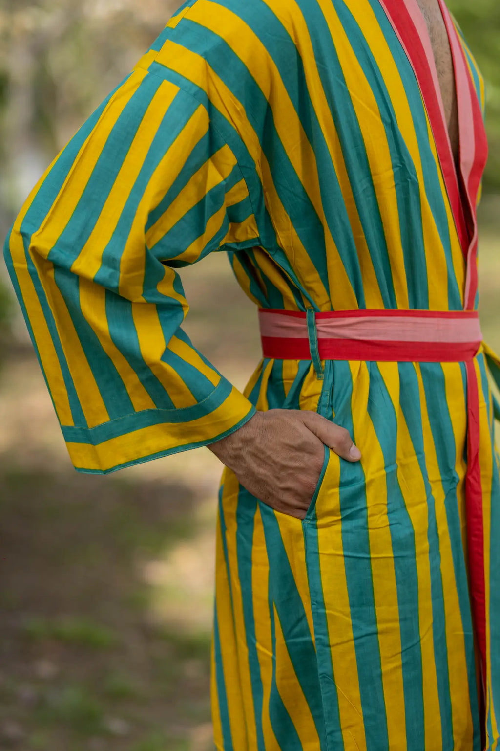 Unisex reversible Cotton Kimono Robe in geometric