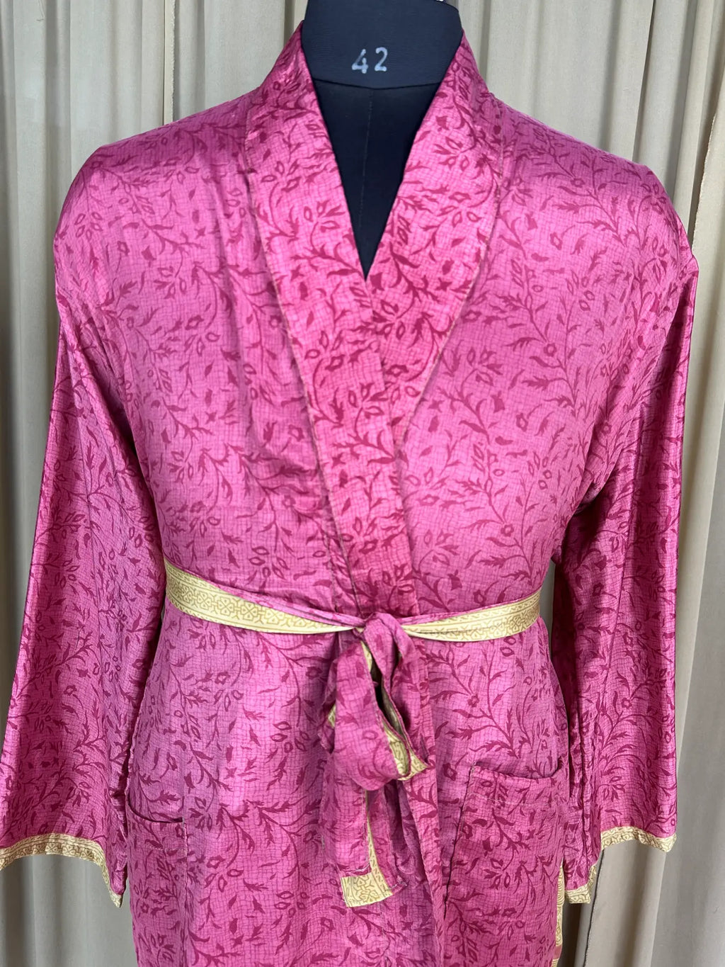 Men's Silky Kimono Robe in pink floral