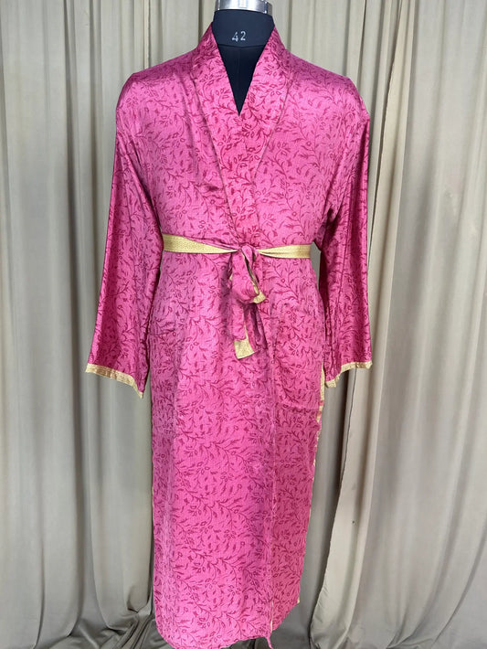 Silky Soft Men’s Kimono Robe | Masculine Elegant Classic Sustainable Vintage House Robe gift, Timeless Comfy Lounge Beach Wear Pink Floral