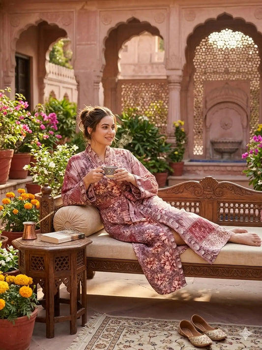 Recycle Silk Sari Women Kimono | Boho Chic Beach Cover Up Vintage Lounge Dressing Robe l Resort Wear Regal Gypsy House Robe | Brown Floral