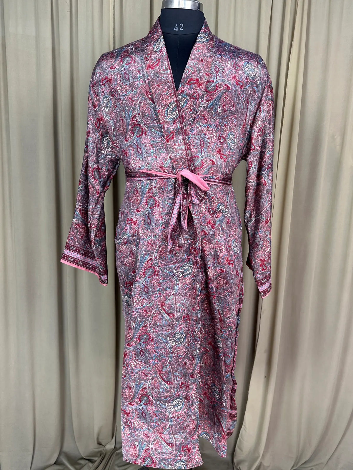 Silky Soft Menâ€™s Kimono Robe | Masculine Elegant Classic Sustainable Vintage House Robe gift, Timeless Comfy Lounge Beach Wear Pink Paisley