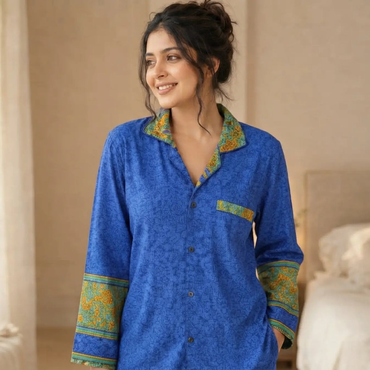 Bridal Silk Blend Pajama Set, Handmade Sari Sleepwear for Honeymoon and Wedding Morning, Bridal Shower Gift, Bachelorette Party, Bride Gift