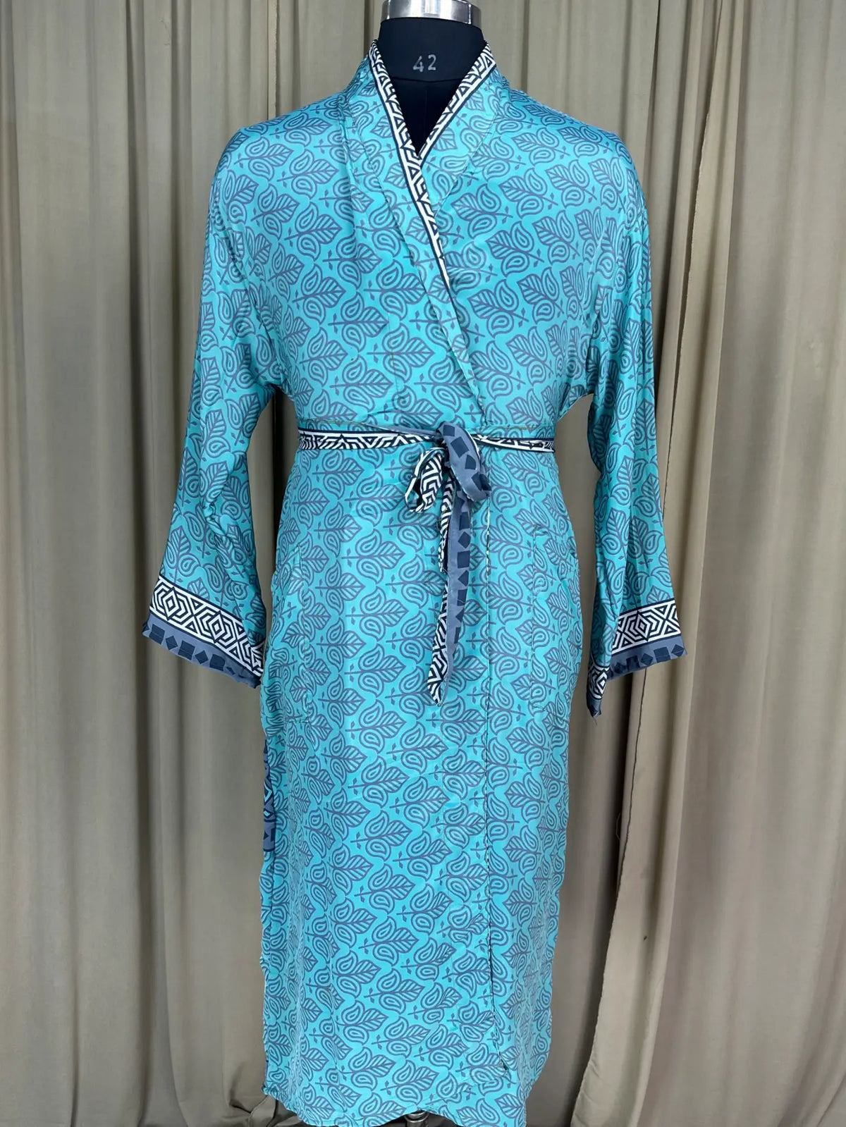 Silky Soft Menâ€™s Kimono Robe | Masculine Elegant Classic Sustainable Vintage House Robe gift, Timeless Comfy Lounge Beach Wear Blue Floral