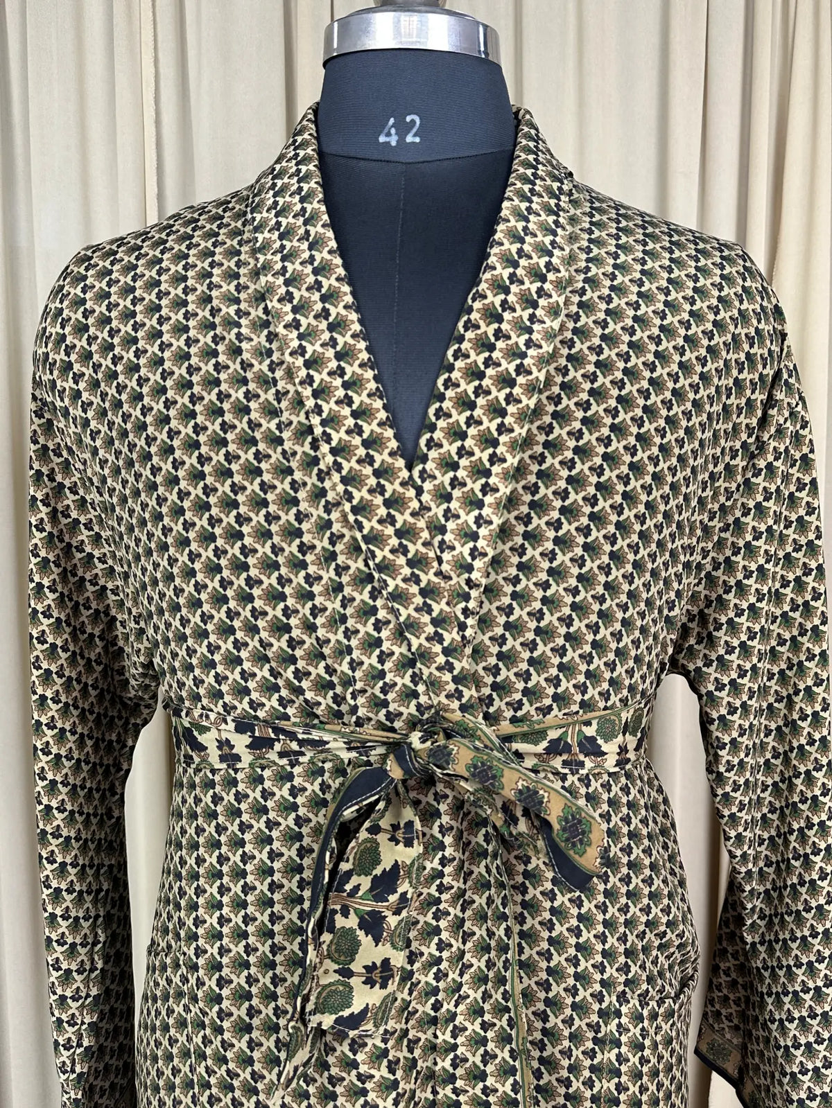 Silky Soft Menâ€™s Kimono Robe | Masculine Elegant Classic Sustainable Vintage House Robe gift, Timeless Comfy Lounge Beach Wear Beige Floral