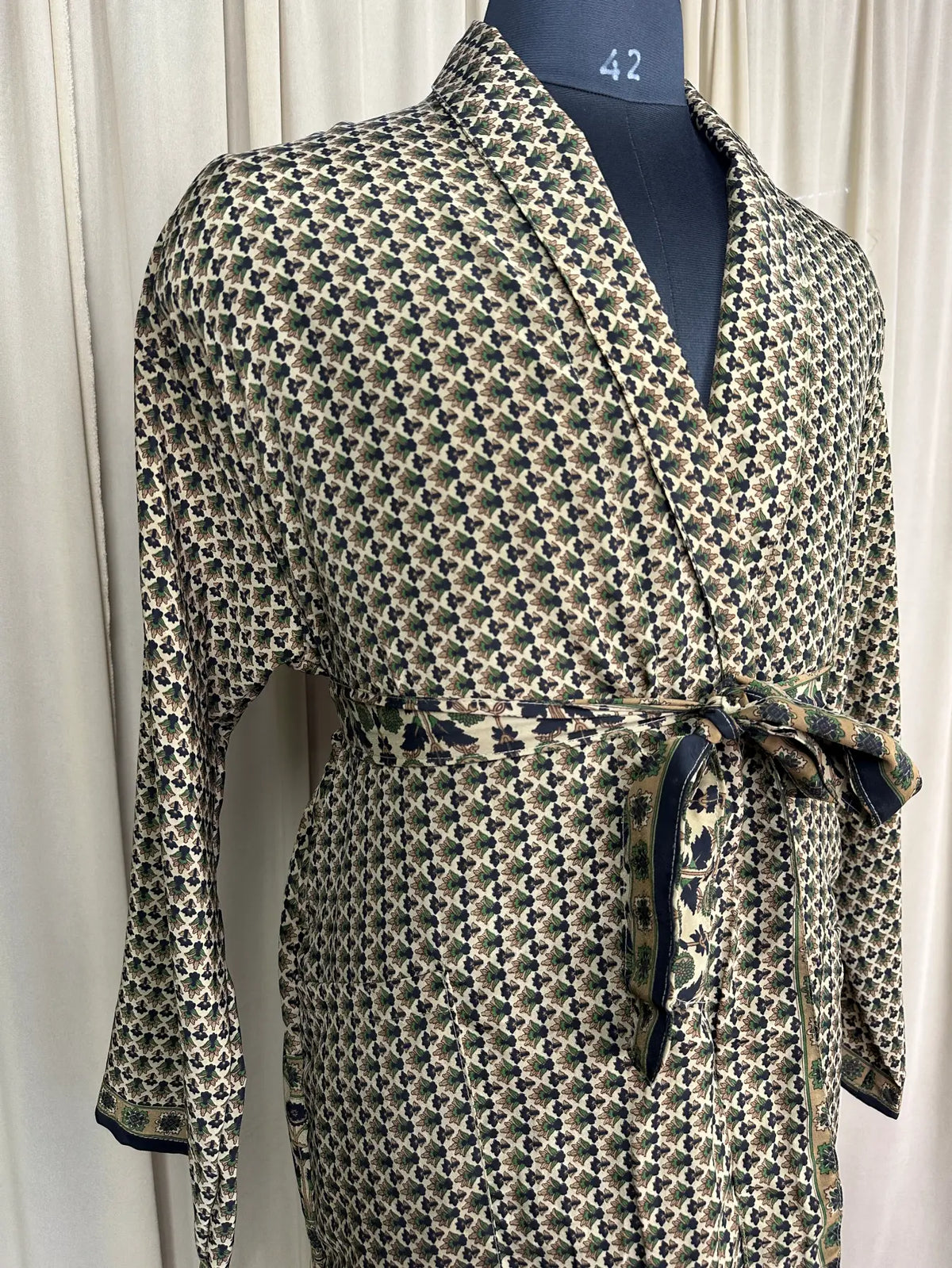 Silky Soft Menâ€™s Kimono Robe | Masculine Elegant Classic Sustainable Vintage House Robe gift, Timeless Comfy Lounge Beach Wear Beige Floral