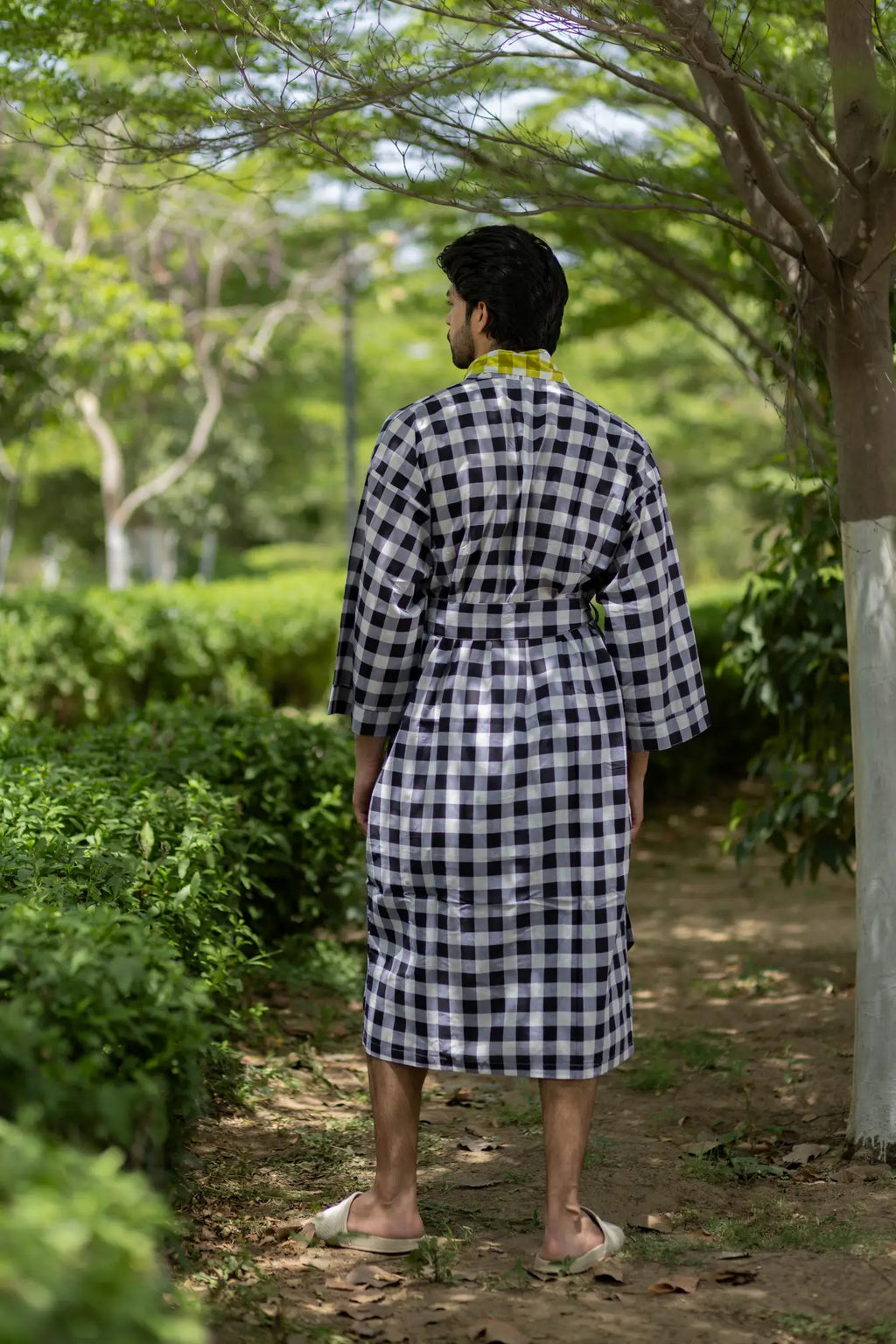 Unisex Cotton Kimono Robe in geometric