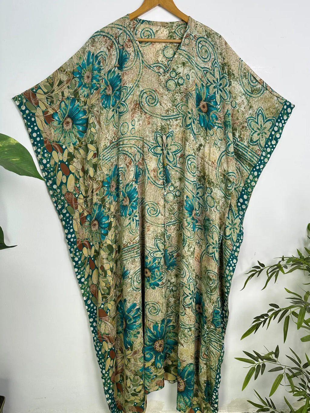 Kaftan Dress | Recycle Silky Soft Women Clothing, Oversize Resort Wear Caftan, Boho Beach Cover Up, Women Loose Fit Midi Dress, Gift for Her