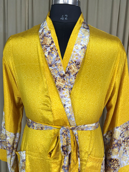 Silky Soft Men’s Kimono Robe | Masculine Elegant Classic Sustainable Vintage House Robe gift, Timeless Comfy Lounge Beach Wear Yellow Floral
