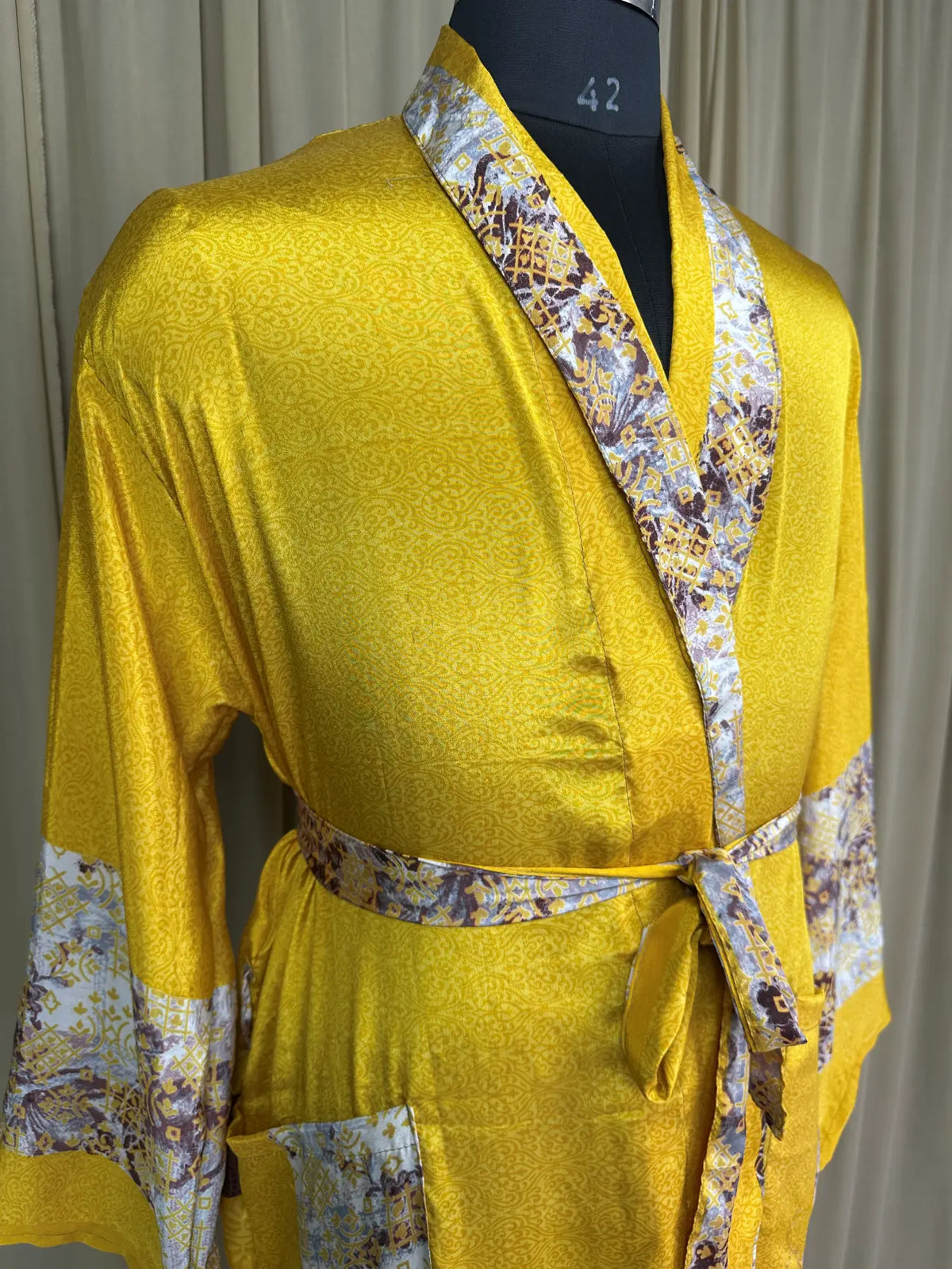 Silky Soft Menâ€™s Kimono Robe | Masculine Elegant Classic Sustainable Vintage House Robe gift, Timeless Comfy Lounge Beach Wear Yellow Floral