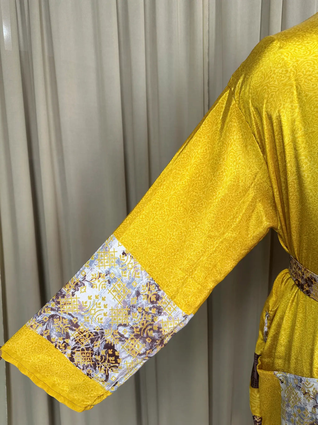 Men's Silky Kimono Robe in yellow floral