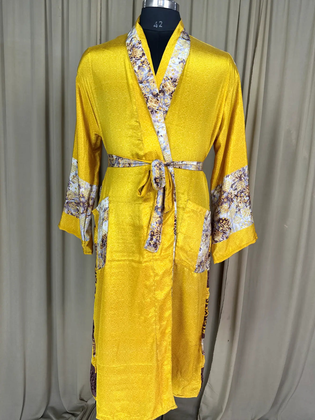 Silky Soft Menâ€™s Kimono Robe | Masculine Elegant Classic Sustainable Vintage House Robe gift, Timeless Comfy Lounge Beach Wear Yellow Floral