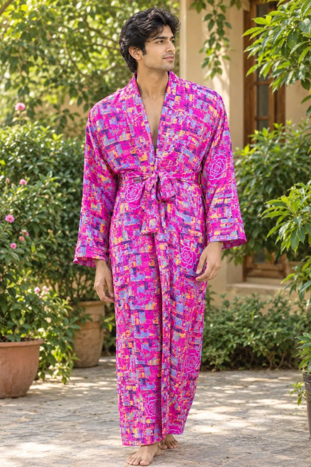 Silky Soft Mens Kimono Robe | Masculine Elegant Classic Sustainable Vintage House Robe gift, Timeless Comfy Lounge Beach Cover Up, Nightwear