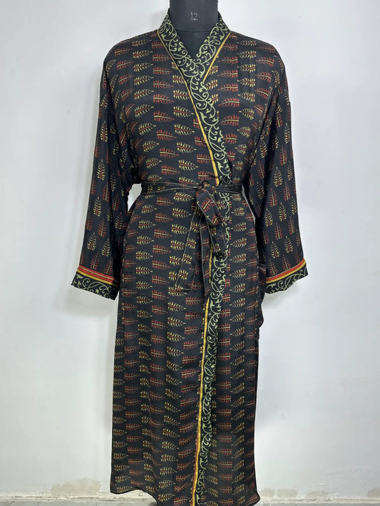 Recycle Silk Sari Women Kimono | Boho Chic Robe House | Beach Cover Up Vintage Bridesmaid Lounge Dressing Gown l Resort Wear Gypsy Nightwear