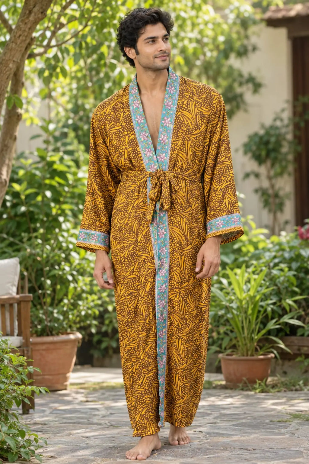 Silky Soft Mens Kimono Robe | Masculine Elegant Classic Sustainable Vintage House Robe gift, Timeless Comfy Lounge Beach Cover Up, Nightwear
